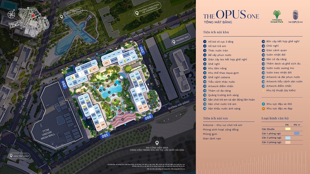 mặt bằng tiện tích The Opus One 27 tiện ích nội khu